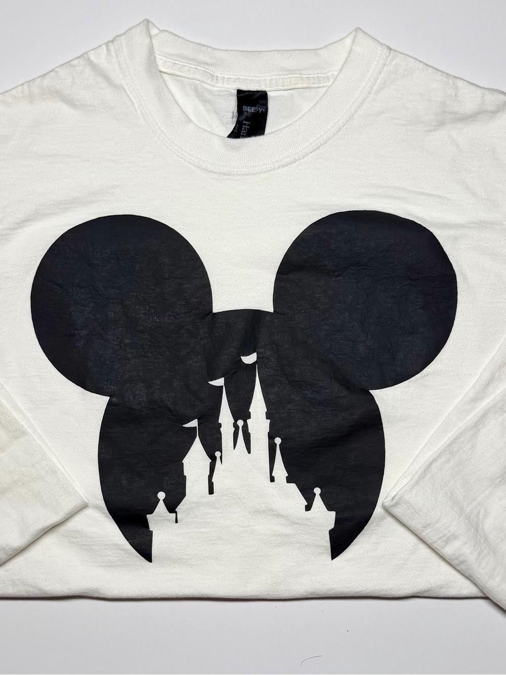Disney Mickey Mouse Castle Silhouette Long Sleeve Shirt – Hanes Beefy – Adult Sm